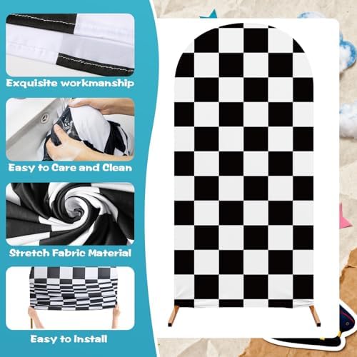 3 Pack Racing Theme Checkered Arch Backdrop Cover Set, Blue in 4ft x 1.65ft, 5ft x 2.1ft, 6ft x 2.6ft in Blue, alternate view