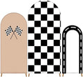 3 Pack Racing Theme Checkered Arch Backdrop Cover Set, Khaki in 4ft x 1.65ft, 5ft x 2.1ft, 6ft x 2.6ft in Khaki