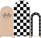 3 Pack Racing Theme Checkered Arch Backdrop Cover Set, Khaki in 4ft x 1.65ft, 5ft x 2.1ft, 6ft x 2.6ft in Khaki
