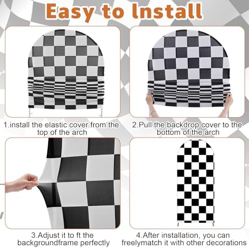3 Pack Racing Theme Checkered Arch Backdrop Cover Set, Khaki in 4ft x 1.65ft, 5ft x 2.1ft, 6ft x 2.6ft in Khaki, alternate