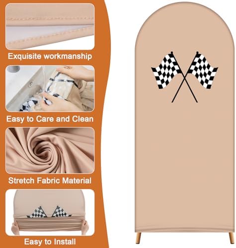 3 Pack Racing Theme Checkered Arch Backdrop Cover Set, Khaki in 4ft x 1.65ft, 5ft x 2.1ft, 6ft x 2.6ft in Khaki, alternate