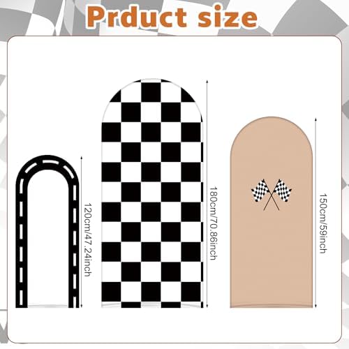 3 Pack Racing Theme Checkered Arch Backdrop Cover Set, Khaki in 4ft x 1.65ft, 5ft x 2.1ft, 6ft x 2.6ft in Khaki, alternate