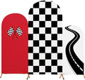 3 Pack Racing Theme Checkered Arch Backdrop Cover Set, Red in 4ft x 1.65ft, 5ft x 2.1ft, 6ft x 2.6ft in Red