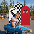 3 Pack Racing Theme Checkered Arch Backdrop Cover Set, Red in 4ft x 1.65ft, 5ft x 2.1ft, 6ft x 2.6ft in Red, alternate view 6