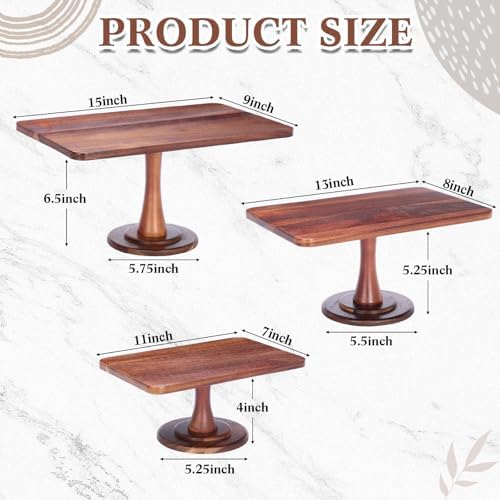 3 Pack Rectangular Acacia Wood Cake Stand 11/13/15 Inch in Brown, alternate view 2