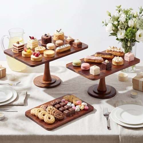 3 Pack Rectangular Acacia Wood Cake Stand 11/13/15 Inch in Brown, alternate view 4