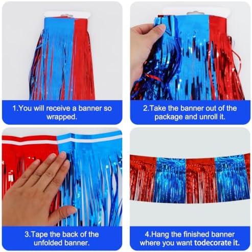 3 Pack Red Blue Foil Fringe Garland 30ft Wall Tinsel Banner in Red Blue, alternate view 2