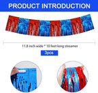 3 Pack Red Blue Foil Fringe Garland 30ft Wall Tinsel Banner in Red Blue, alternate view 3