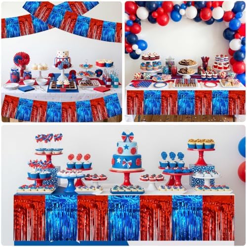 3 Pack Red Blue Foil Fringe Garland 30ft Wall Tinsel Banner in Red Blue, alternate view 4