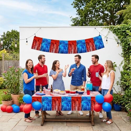 3 Pack Red Blue Foil Fringe Garland 30ft Wall Tinsel Banner in Red Blue, alternate view 5