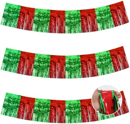 3 Pack Red Green Foil Fringe Garland 30ft Wall Tinsel Banner in Red Green
