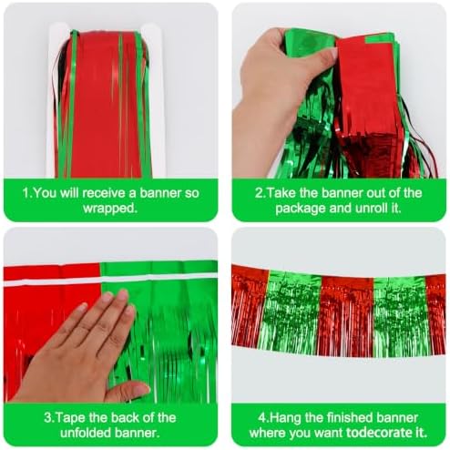 3 Pack Red Green Foil Fringe Garland 30ft Wall Tinsel Banner in Red Green, alternate view 2