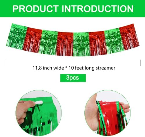 3 Pack Red Green Foil Fringe Garland 30ft Wall Tinsel Banner in Red Green, alternate view 3