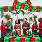 3 Pack Red Green Foil Fringe Garland 30ft Wall Tinsel Banner in Red Green, alternate view 5