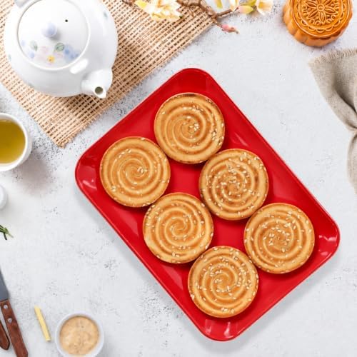 3 Pack Red Plastic Serving Trays for Party - 8 x 11 Inch - Heavy Duty Red Dessert Trays for Parties in 8 x 11, alternate view