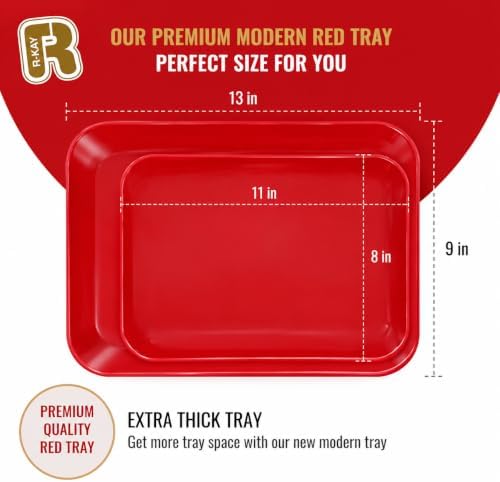 3 Pack Red Plastic Serving Trays for Party - 8 x 11 Inch - Heavy Duty Red Dessert Trays for Parties in 8 x 11, alternate view