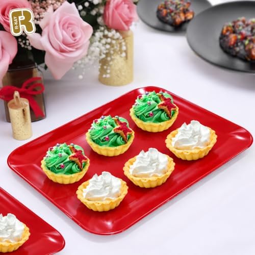 3 Pack Red Plastic Serving Trays for Party - 8 x 11 Inch - Heavy Duty Red Dessert Trays for Parties in 8 x 11, alternate view