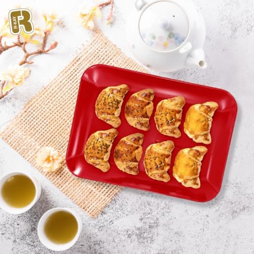 3 Pack Red Plastic Serving Trays for Party - 8 x 11 Inch - Heavy Duty Red Dessert Trays for Parties in 8 x 11, alternate view