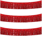 3 Pack Red Wavy Foil Fringe Garland 30ft Tinsel Wall Decor in Wavy Red