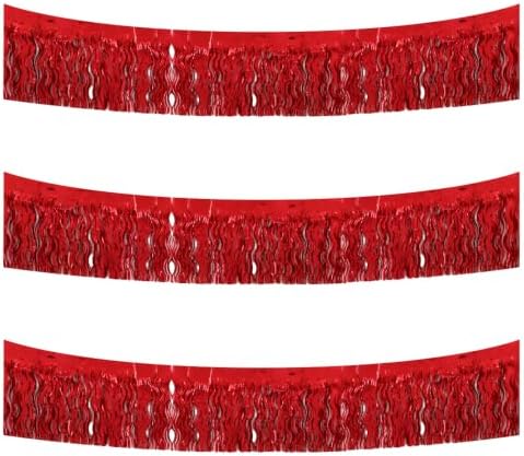 3 Pack Red Wavy Foil Fringe Garland 30ft Tinsel Wall Decor in Wavy Red