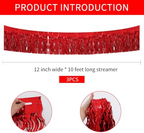 3 Pack Red Wavy Foil Fringe Garland 30ft Tinsel Wall Decor in Wavy Red, alternate view 2