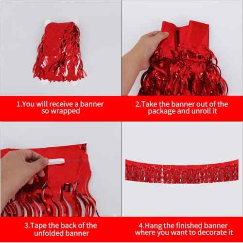 3 Pack Red Wavy Foil Fringe Garland 30ft Tinsel Wall Decor in Wavy Red, alternate view 3