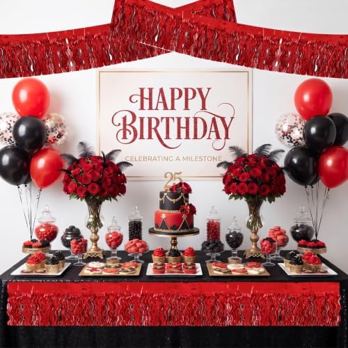 3 Pack Red Wavy Foil Fringe Garland 30ft Tinsel Wall Decor in Wavy Red, alternate view 4
