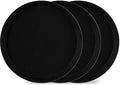 3 Pack Restaurant Serving Trays, 11 Inch Fiberglass Black Round Tray Non Slip Food Service Platters Cocktail
