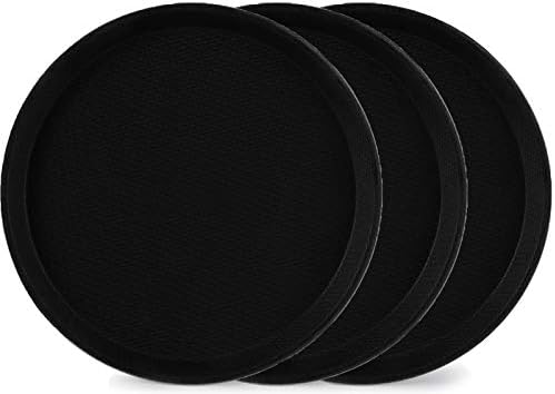 3 Pack Restaurant Serving Trays, 11 Inch Fiberglass Black Round Tray Non Slip Food Service Platters Cocktail