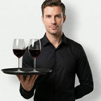 3 Pack Restaurant Serving Trays, 11 Inch Fiberglass Black Round Tray Non Slip Food Service Platters Cocktail, alternate view