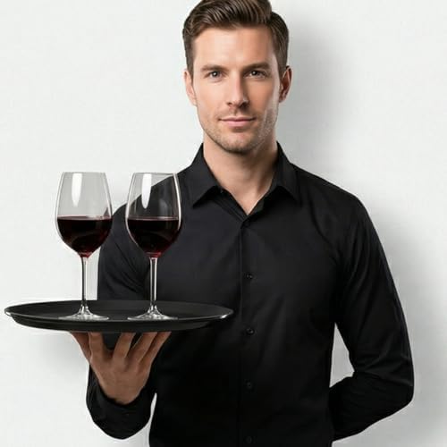 3 Pack Restaurant Serving Trays, 11 Inch Fiberglass Black Round Tray Non Slip Food Service Platters Cocktail, alternate view
