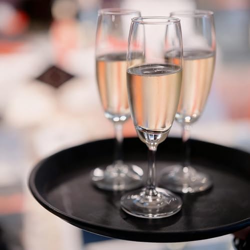 3 Pack Restaurant Serving Trays, 11 Inch Fiberglass Black Round Tray Non Slip Food Service Platters Cocktail, alternate view