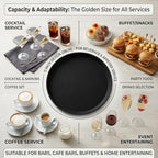 3 Pack Restaurant Serving Trays, 11 Inch Fiberglass Black Round Tray Non Slip Food Service Platters Cocktail, alternate view