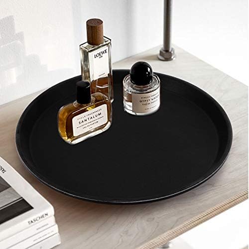 3 Pack Restaurant Serving Trays, 11 Inch Fiberglass Black Round Tray Non Slip Food Service Platters Cocktail, alternate view