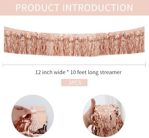 3 Pack Rose Gold Wavy Foil Fringe Garland 30ft Tinsel Wall Decor in Wavy Rose Gold, alternate view 2