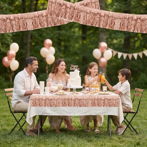 3 Pack Rose Gold Wavy Foil Fringe Garland 30ft Tinsel Wall Decor in Wavy Rose Gold, alternate view 5