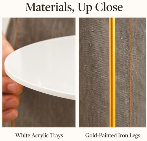 3 Pack Round Acrylic Dessert Display Stands, White and Gold Serving Trays with Painted Iron Legs, Removable, alternate view 3