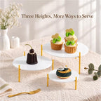 3 Pack Round Acrylic Dessert Display Stands, White and Gold Serving Trays with Painted Iron Legs, Removable, alternate view 4