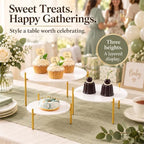 3 Pack Round Acrylic Dessert Display Stands, White and Gold Serving Trays with Painted Iron Legs, Removable, alternate view 7
