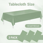 3 Pack Sage Green Tablecloths,54"x108" Plastic Table Cloth Disposable for Rectangle Tables, Sage Green Table, alternate view