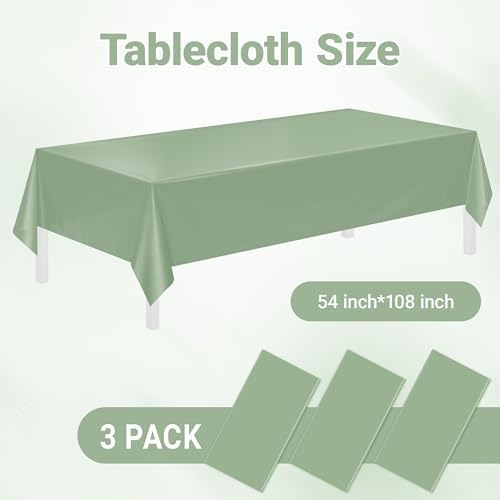 3 Pack Sage Green Tablecloths,54"x108" Plastic Table Cloth Disposable for Rectangle Tables, Sage Green Table, alternate view