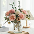 3 Pack Set Fake Flowers With Vase, Faux Silk Pink Dahlia Artificial Flowers for Home Decor, Coffee Table, Living