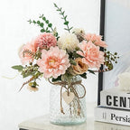 3 Pack Set Fake Flowers With Vase, Faux Silk Pink Dahlia Artificial Flowers for Home Decor, Coffee Table, Living, alternate