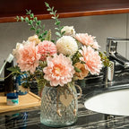3 Pack Set Fake Flowers With Vase, Faux Silk Pink Dahlia Artificial Flowers for Home Decor, Coffee Table, Living, alternate