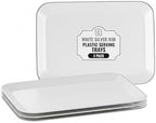 3 Pack Silver Plastic Serving Trays for Party - Silver Rim Serving Tray 8 x 11 Inch - Heavy Duty Dessert Trays