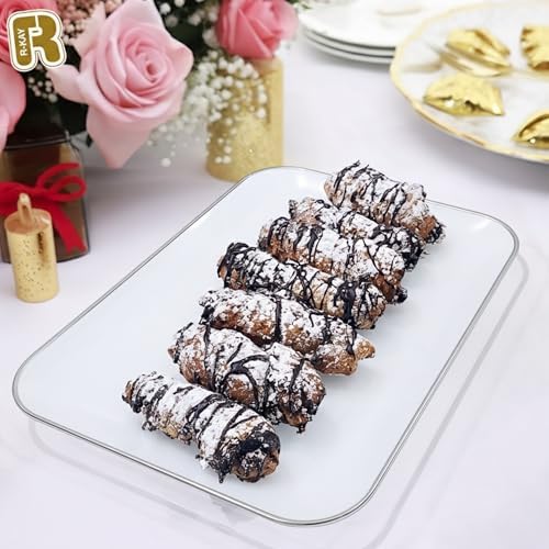 3 Pack Silver Plastic Serving Trays for Party - Silver Rim Serving Tray 8 x 11 Inch - Heavy Duty Dessert Trays, alternate