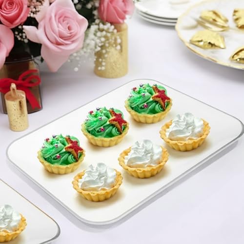 3 Pack Silver Plastic Serving Trays for Party - Silver Rim Serving Tray 8 x 11 Inch - Heavy Duty Dessert Trays, alternate