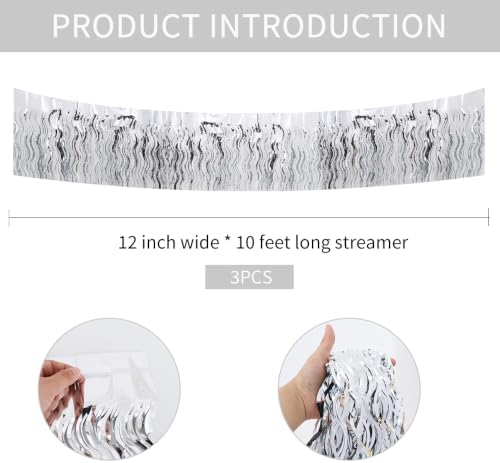 3 Pack Silver Wavy Foil Fringe Garland 30ft Tinsel Wall Decor in Wavy Silver, alternate view 2