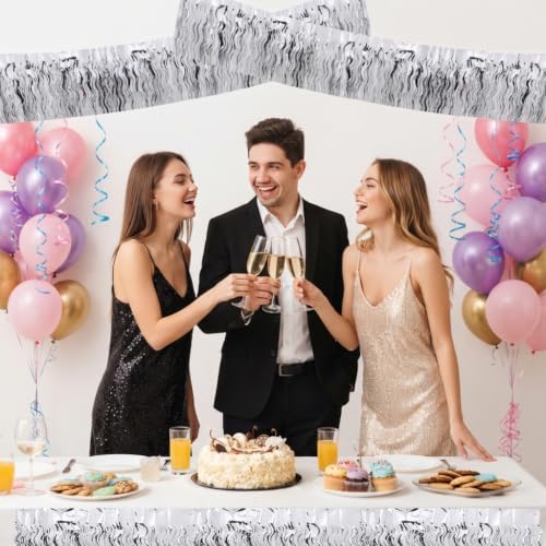 3 Pack Silver Wavy Foil Fringe Garland 30ft Tinsel Wall Decor in Wavy Silver, alternate view 5