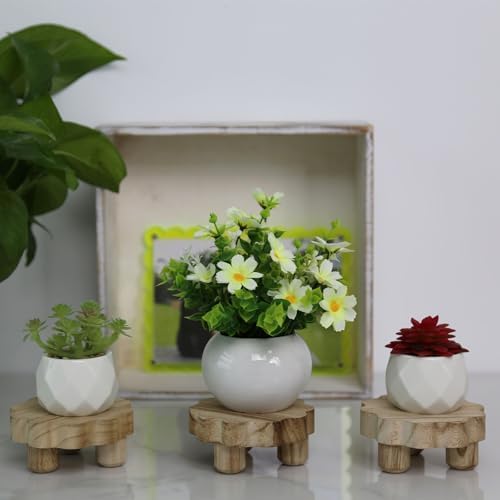 3 Pack Small Scalloped Wood Risers for Display, Mini 4 Inch Wooden Stands with Removable Feet Farmhouse Rustic, alternate